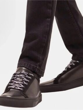 The kooples Men's Black Leather Low-Top Sneakers with Vinyl Size US 6 - EU 39